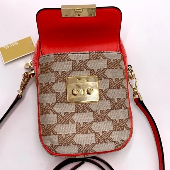 Michael Kors Sloan Editor Small Phone Logo Jacquard Crossbody Grapefruit Multi - Picture 7 of 16